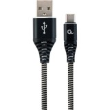 Premium cotton braided Type-C USB charging and data cable, 1 m, black/white, Gembird