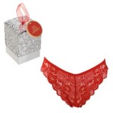 Chilot String din Dantelă Roșie cu Sclipici Argintiu, Ambalaj Cadou, CMCLASS