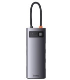 DOCKING Station Baseus Metal Gleam, conectare PC USB Type-C, USB 3.0 x 3, USB Type C x 1 PD 20V/5A, card reader SD/microSD, gri &quot;WKWG030213&quot; (timbru v