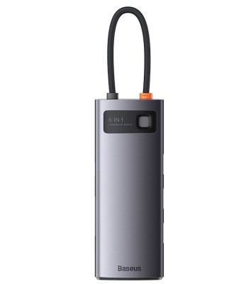 DOCKING Station Baseus Metal Gleam, conectare PC USB Type-C, USB 3.0 x 3, USB Type C x 1 PD 20V/5A, card reader SD/microSD, gri &amp;quot;WKWG030213&amp;quot; (timbru v foto