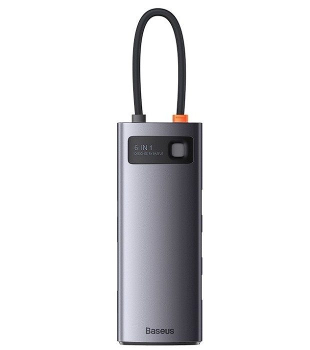 DOCKING Station Baseus Metal Gleam, conectare PC USB Type-C, USB 3.0 x 3, USB Type C x 1 PD 20V/5A, card reader SD/microSD, gri &quot;WKWG030213&quot; (timbru v
