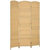 HOMCOM Paravan Interior Pliabil cu 3 Panouri &Icirc;mpletit din PP și Lemn de Pin, 135x1,7x180 cm, Lemn Natural | Aosom Romania