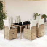 Set bistro de grădină, 7 piese, cu perne, bej, poliratan