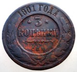 7.043 RUSIA NIKOLAI II 3 KOPEICI COPEICI KOPEKS 1901 СПБ
