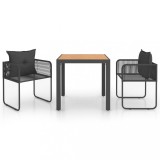 Set mobilier masă de grădină, 3 piese, negru și maro, ratan PVC