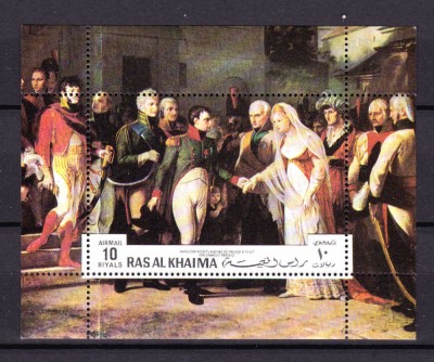✅(C45) Ras Al Khaima 1970 &amp;quot;Napoleon si Regina Luise &amp;quot;,colita 95, Mi. CV 15&amp;euro;,MNH foto