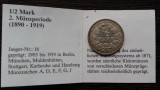 (A88) MONEDA DIN ARGINT GERMANIA - 1/2 MARK 1918, LIT., F, MATRITA SPARTA