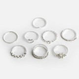 Set de 8 Inele Argintii cu Strasuri pentru Femei, CMCLASS
