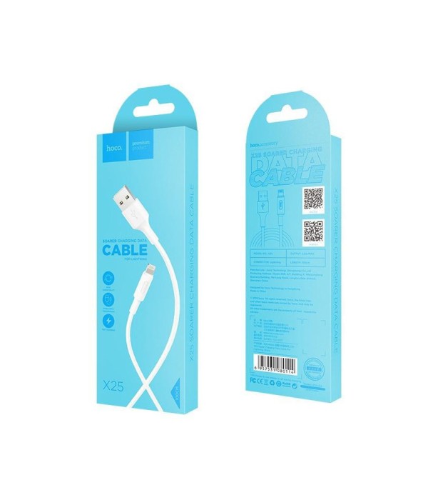 Cablu de date USB 2.0 la Lightning pentru Apple iPhone Hoco Soarer X25-Lungime 1 Metru-Culoare Alb