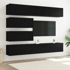 vidaXL Set dulap TV cu 10 piese - , montat pe perete, stejar negru, din lemn prelucrat