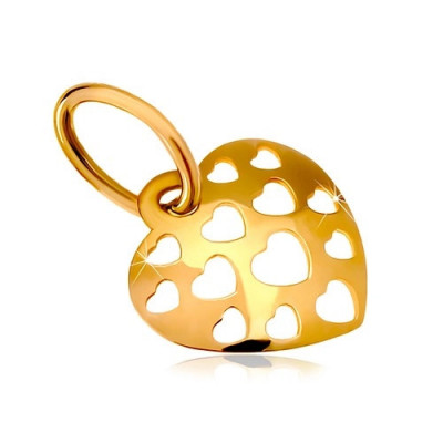 Pandantiv din aur 585 - inimă lucioasă convexă decorată cu inimi gravate foto