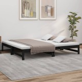 Pat de zi extensibil, negru, 2x(90x190) cm, lemn masiv de pin