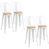 HOMCOM Set de 4 taburete de bar industrial cu spătar suport pentru picioare &icirc;nălțime 76 cm oțel crem | Aosom Romania