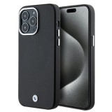 Husa pentru iPhone 15 Pro - BMW Leather Signature Wrapped Metal MagSafe (BMHMP15L23PUFWK) - Black