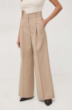 Ivy Oak pantaloni din l&acirc;nă culoarea bej, lat, high waist IO115169, IVY &amp; OAK