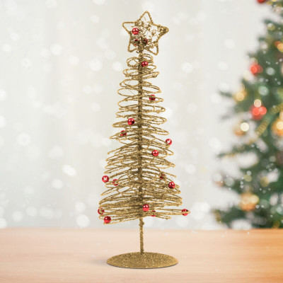 Pom de Crăciun cu sclipici metalic - 28 cm - auriu foto