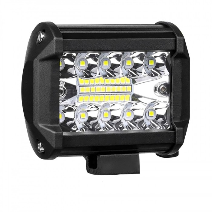 LED проектор за кола, Offroad, 60W, 12V, 8000 лумена, квадратен, IP67, ъгъл на осветяване 60&deg;, черен