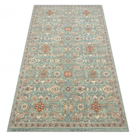Covor de lana SOHO 477.07.LA400 OSTA - Flori, cadru, natural verde / bej, 160x240 cm