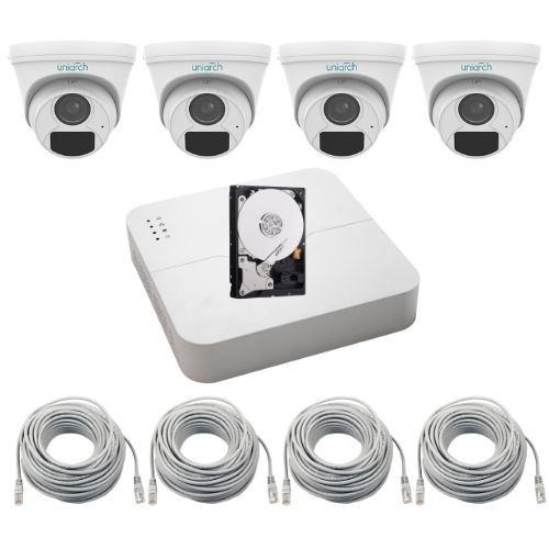 Sistem supraveghere IP Uniarch, 4 camere de interior 4MP 2K, IR 30m, Microfon, NVR 4 canale, HDD 500GB, Accesorii montaj SafetyGuard Surveillance