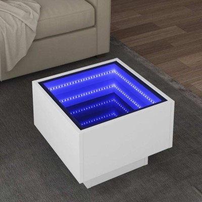 Masă laterală cu LED, alb, 40x40x30 cm, lemn prelucrat foto