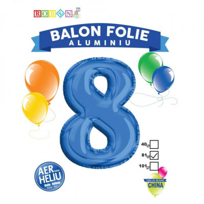 Balon, folie aluminiu, albastru, cifra 8, 81 cm foto