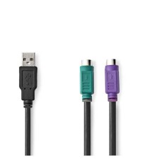 Cablu USB-A tata - 2x PS/2 mama tastatura/mouse Nedis 0.3m negru foto
