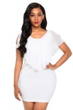 D600-2 Rochie scurta alba, accesorizata cu voal in partea de sus