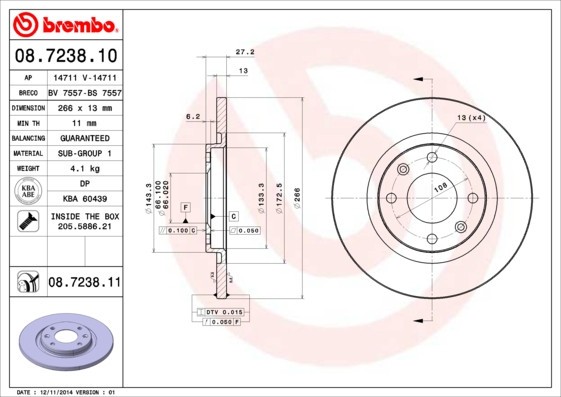 BREMBO 08.7238.11 PRIME LINE - UV Coated Disc frana