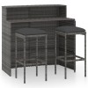 Set mobilier bar de gradina cu perne, 3 piese, gri