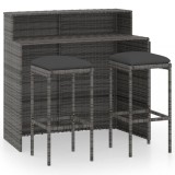 Set mobilier bar de grădină cu perne, 3 piese, gri, vidaXL