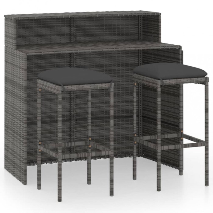 Set mobilier bar de gradina cu perne, 3 piese, gri