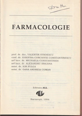 VALENTIN STROESCU - FARMACOLOGIE ( 1994 ) foto