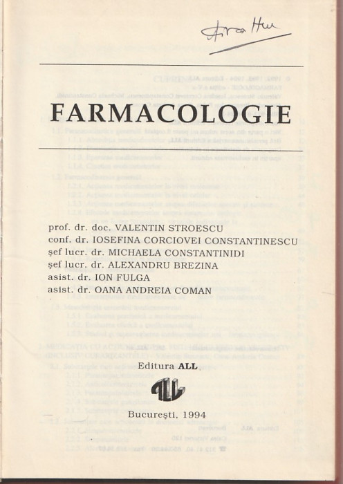 VALENTIN STROESCU - FARMACOLOGIE ( 1994 )