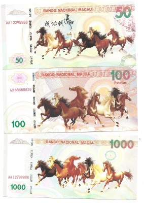 !!! MACAO - FANTASY NOTES - SET 50 + 100 +1000 PATACAS 2025 , CAI SI ARTA CHINEZEASCA / CELE DIN SCAN foto