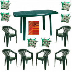 Set mobilier gradina masa demontabila MUTUM cu 6 scaune Jokei culoare verde,6 Pernute scaun,Fata de masa150x220cm B001051 Raki foto