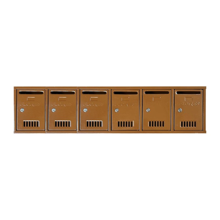 Modul de 6 cutii postale, maro, 1100 x 260 x 75 mm