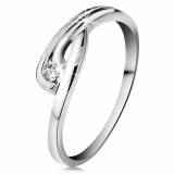 Inel din aur alb 14K - diamant transparent, brațe ondulate și crestate - Marime inel: 53