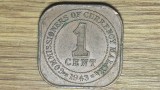 Malaya Britanica WW2 - moneda coloniala exotica - 1 cent 1943 bronz - King George VI - patrata!