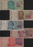 Set Argentina 1 + 5 + 10 + 50 + 100 australes VG-F-VF