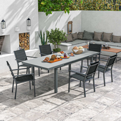 Outsunny Set de dining din 7 piese pentru terasa, Masa extensibil foto