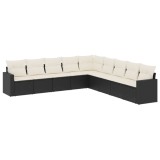 Cumpara ieftin Set mobilier de gradina cu perne, 9 piese, negru, poliratan