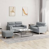 VidaXL Set de canapele cu perne, 3 piese, gri deschis, textil