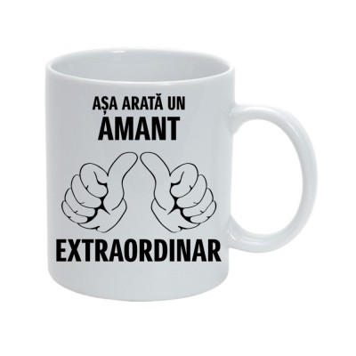 Cana alba personalizata &amp;quot;Asa arata un amant extraordinar&amp;quot;, INOVATIX&amp;reg;. 330ml foto