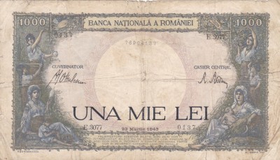 BANCNOTA 1000 LEI 1943 Seria E 3077 foto