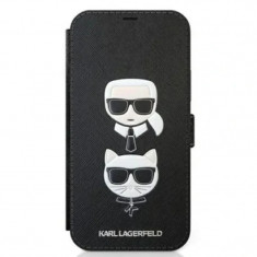 Husa Book Karl Lagerfeld Saffiano K&C Heads pentru iPhone 12 Pro Max Black