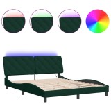 Cumpara ieftin Cadru de pat cu LED fara saltea, verde inchis, 160x200 cm, catifea