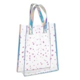 Geantă de umăr transparentă cu inimioare roz holografice pentru fete, 25x10x30cm, CMCLASS