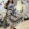 Rochie midi alb negru cu anchior