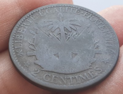 326. Moneda Haiti 2 centimes 1881 foto