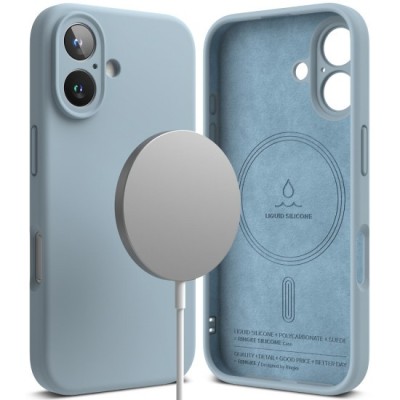Husa pentru iPhone 16 - Ringke Silicone Magnetic MagSafe - Blue foto